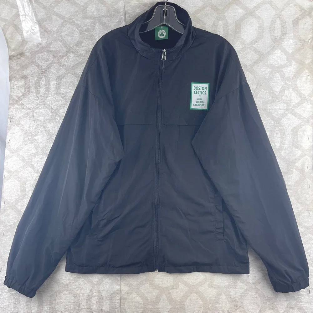 Boston Celtics 2024 World Champions Windbreaker Jacket‎ Mens M Black Full Zip